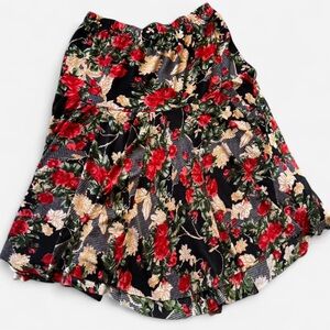 Floral Black and Red Women's Flowy Skirt